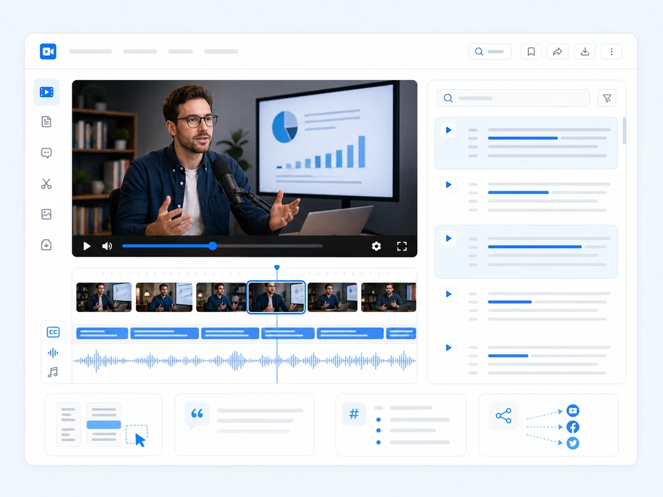 Searchable transcript workspace for WebM video files