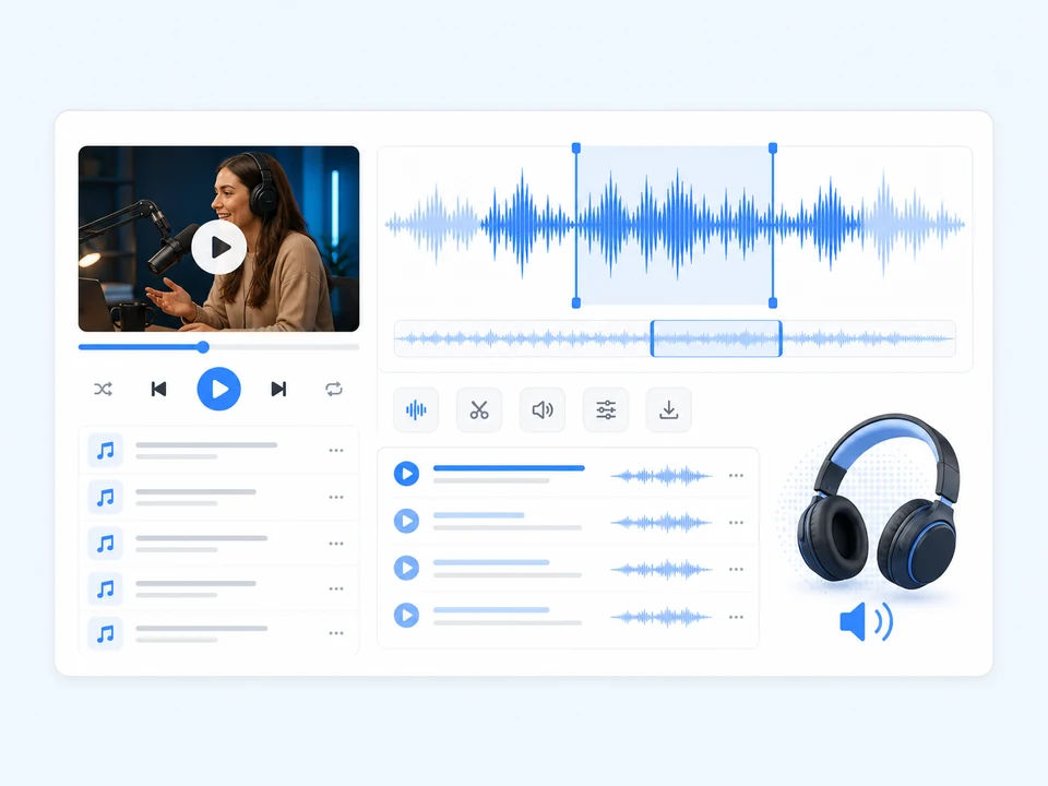 Audio waveform workspace for reusing YouTube audio as MP3