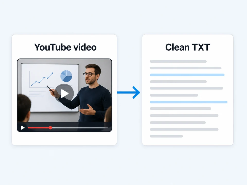 YouTube video turning into a clean plain-text transcript in Notesnip